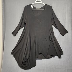Sympli Top Women 16 Black 3/4 Sleeve Asymmetric Hem Stretch Flowy Capsule Office